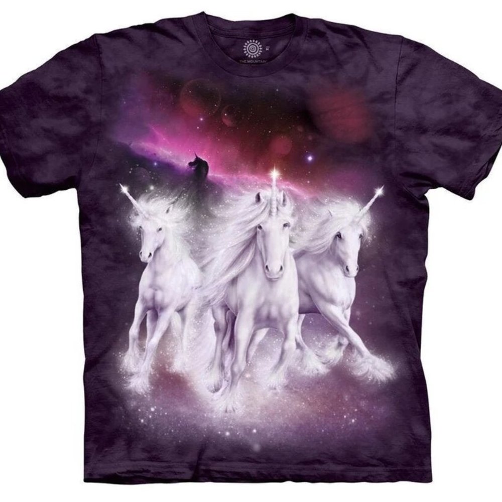 Cosmic Unicorn Purple Fantasy Space Unicorns T-Shirt Mountain Horses Animal S-M
